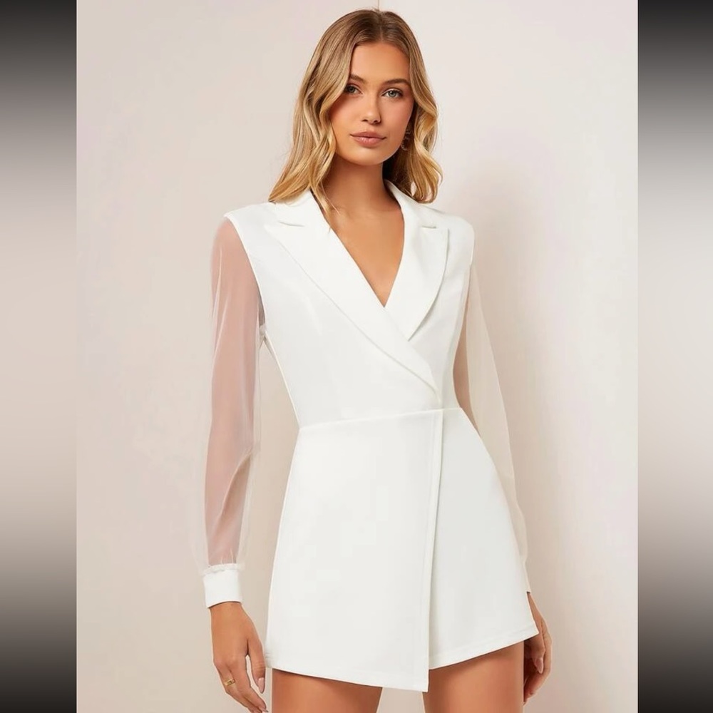 Neck Contrast Mesh Wrap Romper